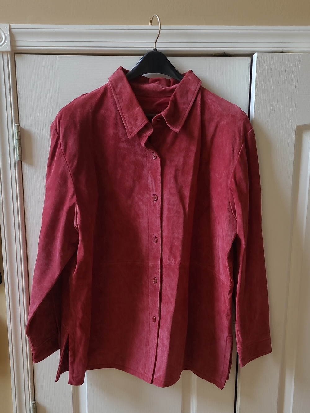 Dialogue Rose Red 100% Suede Button-Down Shirt Jacket Size 2X